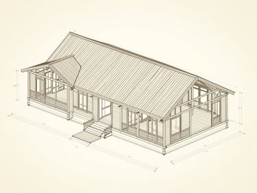 Architectural blueprint layout of a 40x60 barndominium, crisp structural lines, warm cream background, professional technical drawing
