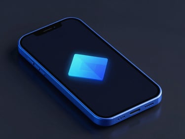 Sleek 3d render of a mobile game interface, dark mode, vibrant electric blue accents, clean geometric composition, sharp focus