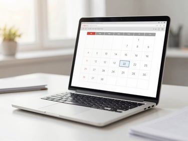 A laptop showing a calendar with tax deadlines, bright morning light, shallow depth of field.