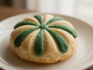 Close-up of a delicate artisanal pastry on a cream-colored plate, soft morning light, rich textures, warm editorial style