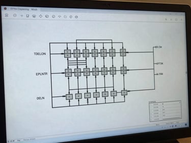 A detailed ePLAN electrical schematic displayed on a high-resolution screen, clean technical blueprint layout with precise wiring paths and terminal symbols.