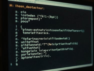 Extreme close-up of a monochrome terminal screen displaying cryptographic code, single-source cold green light, deep shadows, 35mm film