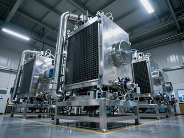 Low-angle view of a massive pharmaceutical logistics hub, clean sterile environment, precise cooling systems.