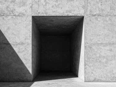 Stark minimalist architectural photography of a raw concrete structure, sharp geometric shadows cast by harsh midday sun, perfect symmetry, high contrast monochrome tones, 35mm lens.