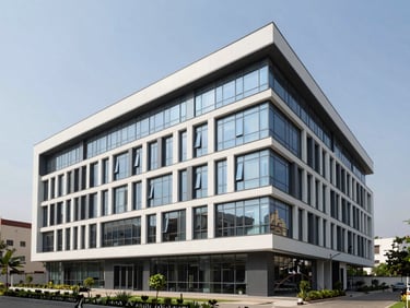 Exterior of the completed MPCB Office in Navi Mumbai, showcasing modern architectural planning and clean civil finishes.