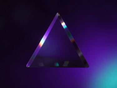 Abstract macro shot of light refraction through a glass prism, dark cosmic background with deep violet and neon teal accents, moody chiaroscuro lighting, 35mm lens