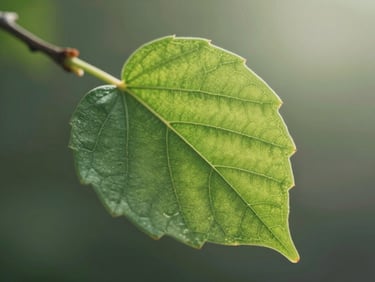 Macro texture of a growing green leaf, soft morning light illuminating the delicate veins, clean minimalist composition.