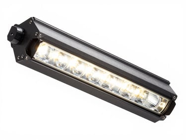 Explosion proof linear light fixture, slim industrial profile, isolated on pure white background