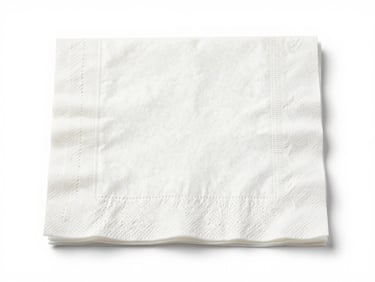 Bright high-key studio shot of premium embossed white paper napkins, clean white background, commercial lighting