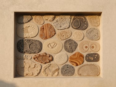 Detail of hand-carved local volcanic paras stone wall, straight-on architectural framing, soft shadows.