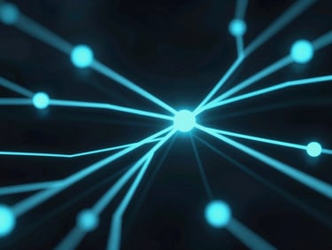 Macro close-up of a dark glass interface showing complex data nodes, glowing cyan luminescent lines, high-contrast studio lighting.