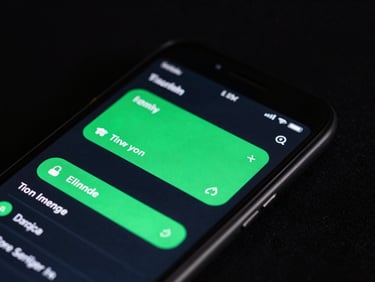 Macro lens view of an Android phone displaying a dark finance application with sharp neon green UI elements, low-key studio lighting