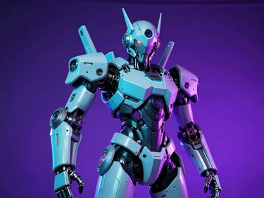 Studio portrait of a cosplayer with detailed mechanical props, neon cyan highlights, moody high-contrast lighting, cybernetic aesthetic