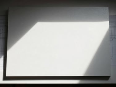Top-down flat lay of a clean architectural drafting table with high-contrast shadows.