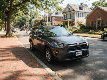 Crisp editorial photography of a clean modern passenger vehicle parked on a bright Springfield street, natural daylight, 35mm lens