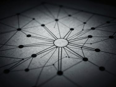 Abstract data visualization showing interconnected nodes and lines, cool desaturated tones, high contrast, representing complex forensic analysis, 35mm film.