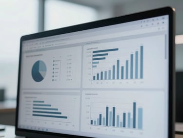 Close-up of a high-resolution monitor displaying complex logistics graphs, soft overcast daylight, minimalist professional photography, sharp focus, 35mm