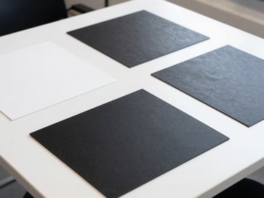 Close-up of raw tech packs on a clean industrial desk, bright daylight, high-contrast crisp tones, 35mm medium format