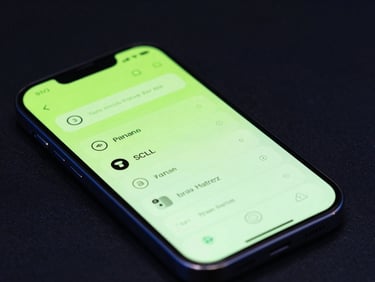 Sleek tech photography of a mobile device displaying a clean neon green utility dashboard, dark ambient studio lighting, sharp macro focus, 35mm lens.