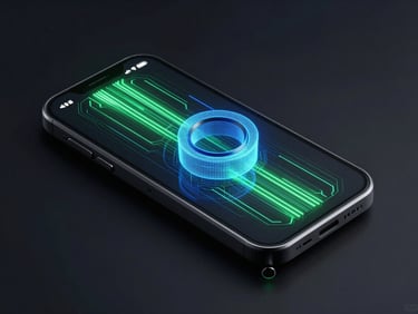 Sleek isometric wireframe of a mobile interface on a dark screen, glowing neon green data streams, high-contrast studio lighting, 35mm lens