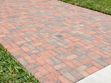 Close-up of water beading on freshly sealed pavers, vibrant colors, bright Florida sunlight, sharp focus.