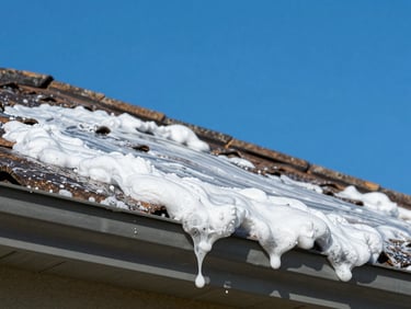 Close-up of soft wash foam on a residential roof, clean water, bright Florida sunlight, vivid blue sky, crisp commercial outdoor photography, sharp focus, high-contrast, 35mm
