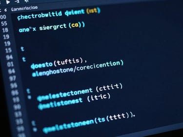 Sleek tech photography, macro close-up of a dark terminal screen displaying clean code pipelines, neon-cyan syntax highlighting, low-key cool blue ambient lighting, high contrast.
