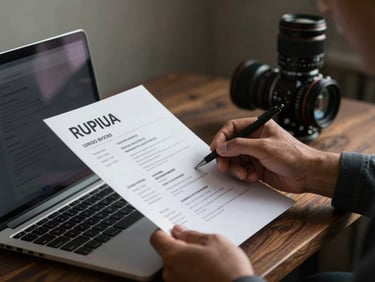 Confident candidate preparing a professional curriculum vitae on a laptop