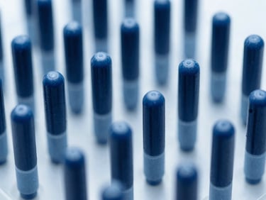 Abstract mathematical visualization of entangled qubits in a high-dimensional vector space, deep navy and primary blue tones.