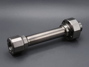 Crisp studio shot of a heavy-duty truck gear shaft on a dark gray background, technical lighting