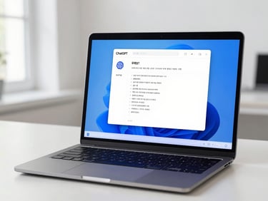 A laptop computer displaying the ChatGPT desktop application interface on a clean white desk.