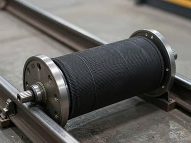 Heavy-duty nylon roller sitting inside a clean steel track, side profile, sharp mechanical details