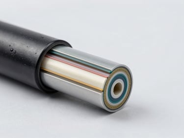 Cross-section of a high-specification 33kV XLPE insulated power cable, showing detailed internal layers, armor, and outer jacket, clean studio lighting on a light gray background.
