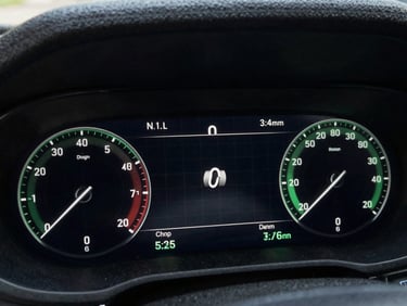High-contrast dashboard showing technical performance metrics, sharp green charts against a dark grid interface.