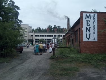 Kultūros erdvės „Meno skalbykla“ pastato fasadas Naujuosiuose Valkininkuose.