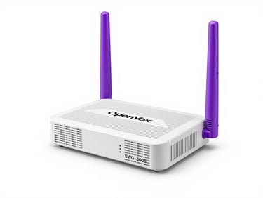 Crisp product shot of OpenVox SWG-3008 wireless gateway, clean white backdrop, bright studio lighting.