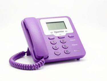 Crisp product shot of an OpenVox IP Phone on a clean white surface, bright studio lighting, 50mm.