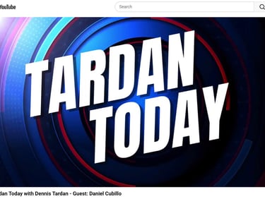 Tardan Today YouTube show graphic with bold white text on a blue circular background.