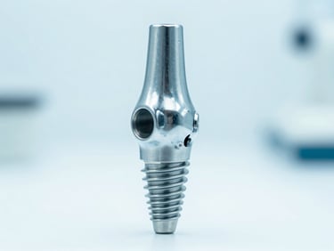 Macro shot of a polished cobalt-chrome femoral knee implant component, sterile laboratory environment, sharp focus, medical cyan undertones