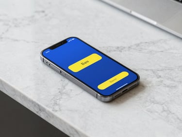 A smartphone on a marble counter showing a digital wallet balance update, minimalist aesthetic