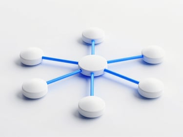 Abstract geometric 3D render representing data flow, glowing blue lines connecting clean nodes, minimalist white background