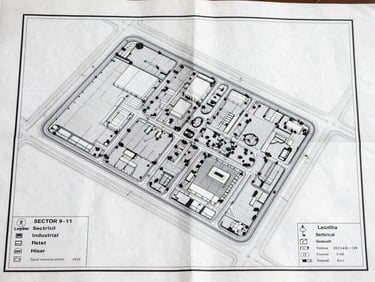 Legible, clean blueprint and site map of Sector 9-11 industrial plots in Hisar, showing structured layouts and road connectivity