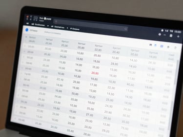 High-resolution screenshot of a clean financial dashboard UI with crisp monospaced metrics and structured data columns on a dark canvas