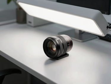 Macro shot of a sanitized office desk surface, clean white overhead lighting, technical precision.