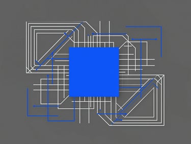 Abstract geometric diagram representing technical auditing and quality assurance, high-contrast vector lines, slate gray