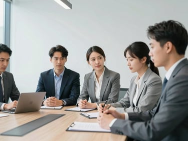 Professional team collaboration in a bright conference room, sharp focus, slate gray tones.