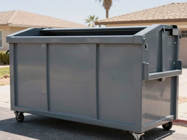 Close-up of a 15-yard roll-off dumpster on a Glendale driveway, bright daylight