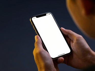 Over-the-shoulder view of a student using a clean mobile application on a smartphone, golden yellow highlights, moody studio lighting, 35mm