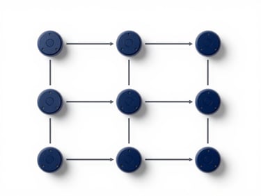 Abstract technical diagram illustrating data flow from sensor to intervention, in deep navy and white, high-contrast, clean lines.