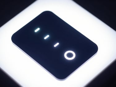 Macro shot of a high-precision biometric sensor array, glowing faintly, on a clean white background with sharp studio lighting, deep navy accents.